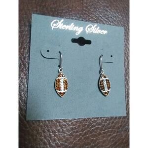 GAME DAY ! NEW Sterling Silver & Crystal Pavé Football Dangle Drop Earrings